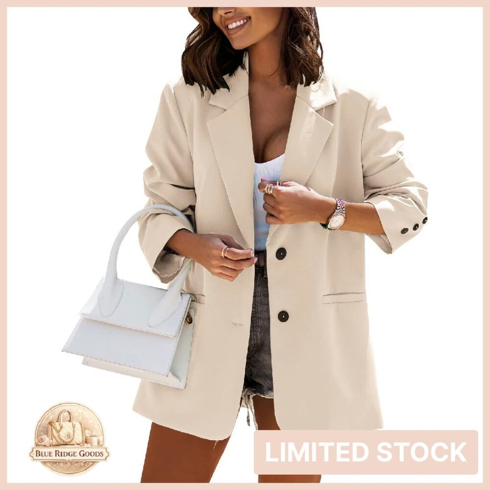 Oversized Blazer Lapel Button Down Solid Work Off… - image 1